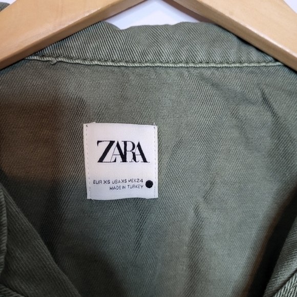 ZARA Army Green Denim Jean Shacket Size XS - Picture 3 of 9